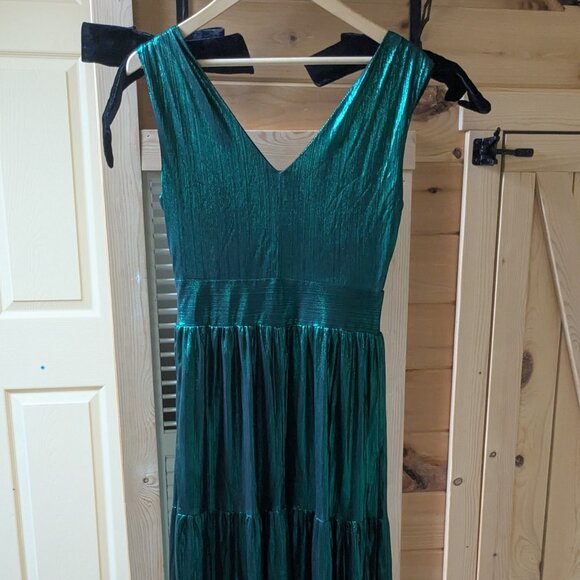 NWT BALTIC BORN Madilyn Emerald Green Maxi Dress Metallic Small Sleeveless Tier - Picture 14 of 16